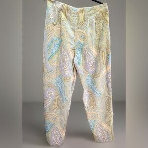 Vintage F.L.Malik High Rise Cotton Blend Ankle Pant Yellow Blue/Pink Paisley 12